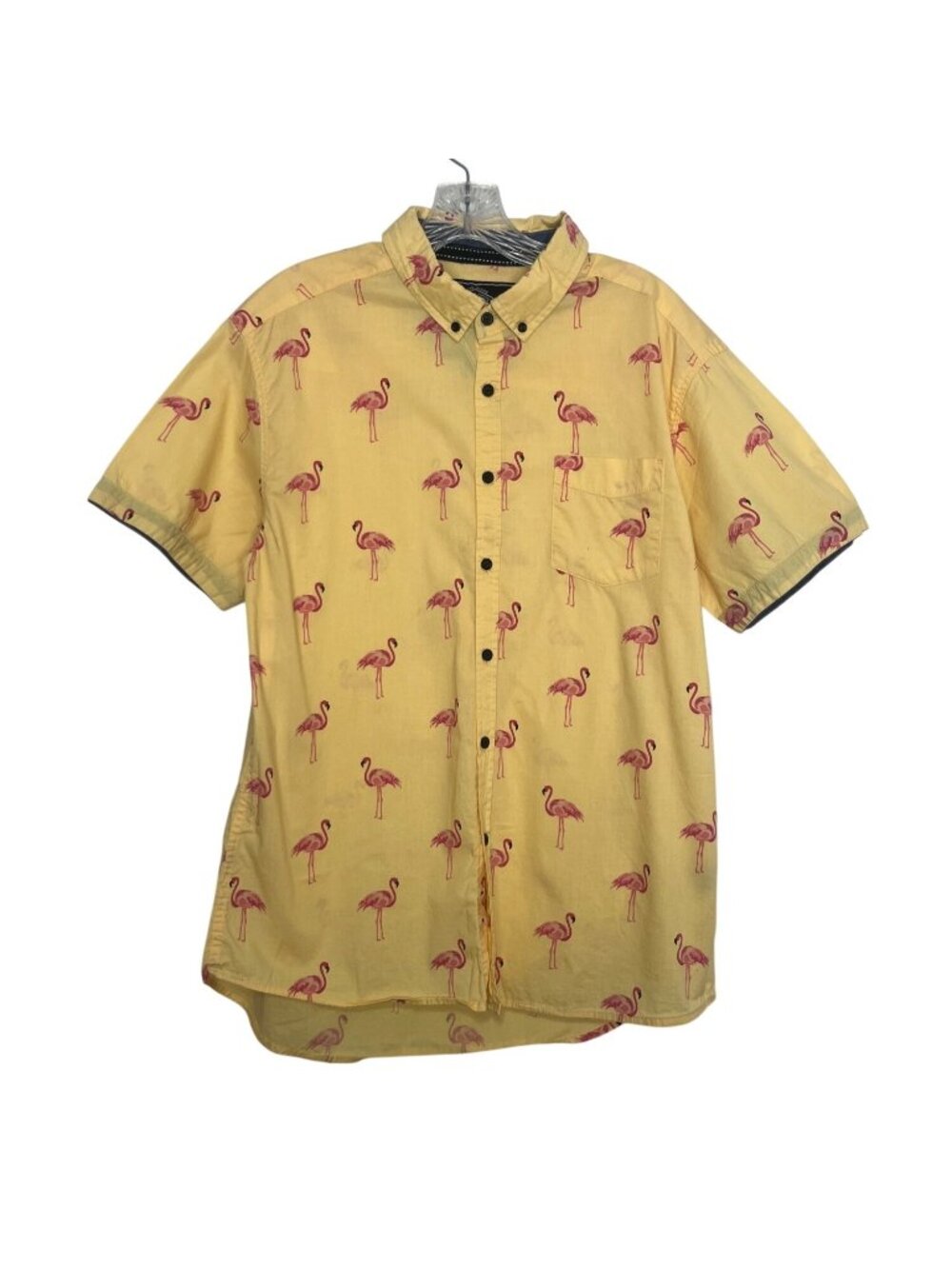 Five Points NYC Flamingo Print Button Up Shirt Large Yellow Slim Fit - Picture 1 of 7